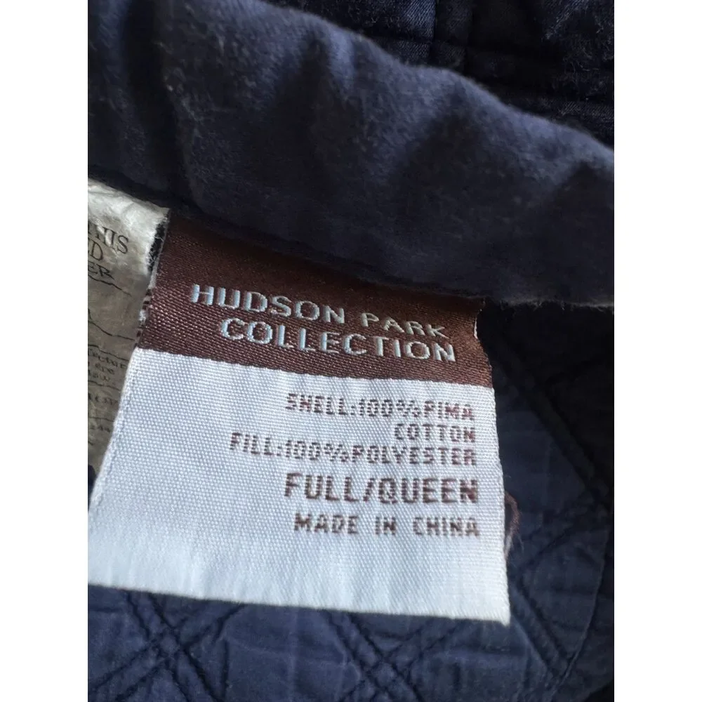 Hudson Park Double Diamond Coverlet Full Queen Navy Blue Quilted Pima Cotton